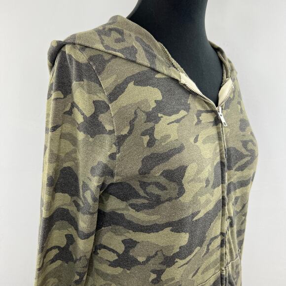 MONROW Green Camo Poly Cotton Blend Full-Zip Hoodie Sweater Jacket Camouflage M - Picture 3 of 7